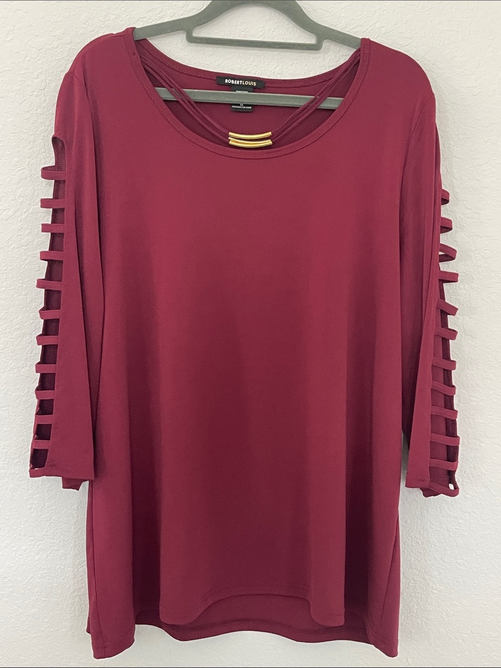 Robert Louis Women's Burgundy Ladder-Sleeve Tunic Top Size 1X
